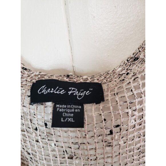 Charlie Paige Womens L XL Cardigan Sheer Knit Button Beige Boho Woven Mesh Y2K - Picture 6 of 7